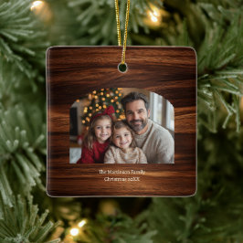 Modern Arch Family Foto Woodgrain Weihnachten Keramikornament