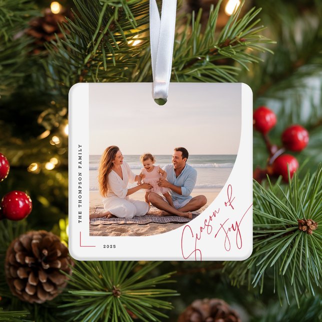 Modern Arch Family Photo Double Sided Christmas Keramikornament (Von Creator hochgeladen)