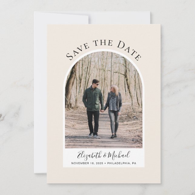 Modern Arch Foto Creme Save The Date (Vorderseite)