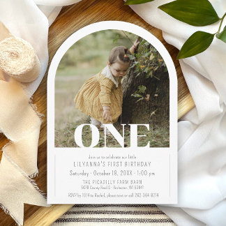 Modern Arch Foto ONE 1. Geburtstag Party Girl Boy Einladung