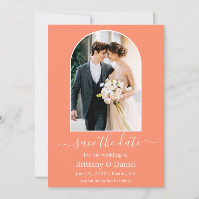 Modern Arch Foto von Frame Coral Save The Date (Vorderseite)