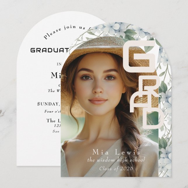 Modern Arch Photo Graduation Party Einladung (Vorne/Hinten)