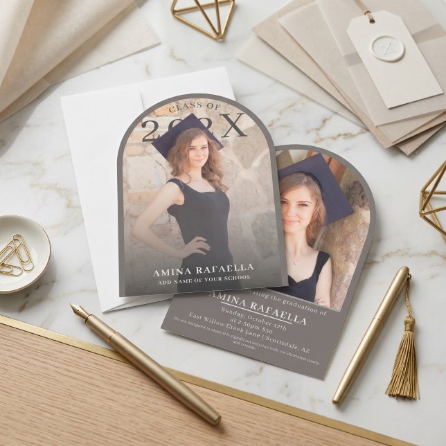 Modern Arch Photo Minimalist Graduation  Einladung (Modern Arch Photo Minimalist Graduation Party Invitation Editable Template)