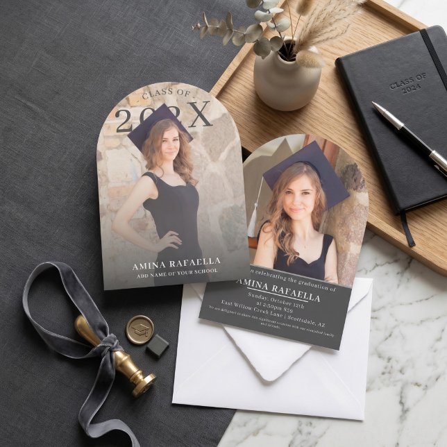 Modern Arch Photo Minimalist Graduation | PhotoPop Einladung (Modern Arch Photo Minimalist Graduation Party Invitation Editable Template
)