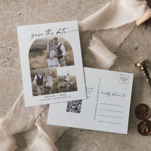 Modern Arch QR Code Foto Collage Save the Date Einladungspostkarte
