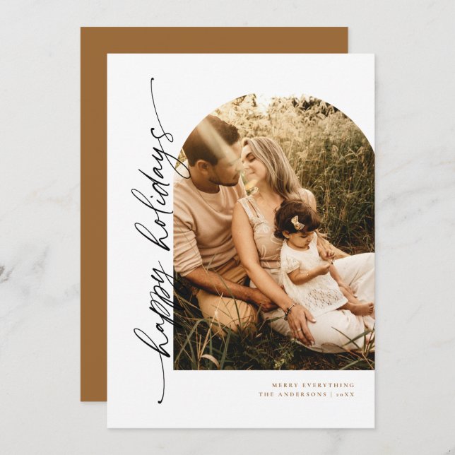 Modern Arch Script Holiday Foto Card Einladung (Vorne/Hinten)