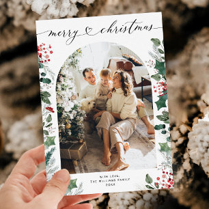 Modern Arch Shape Foto Red Christmas Card Feiertagskarte