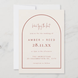 Modern Arch Tying Knot Wedding Terrakotta Script Einladung