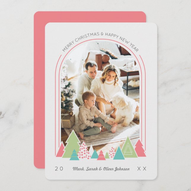 Modern Arch und farbenfrohe Foto Weihnachtskarte Einladung (Vorne/Hinten)