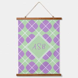Modern Argyle Purple Green Pastel Monogram Wandteppich Mit Holzrahmen