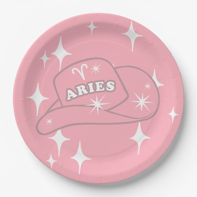 Modern Aries Zodiac Pink Cowgirl Party Pappteller (Vorderseite)