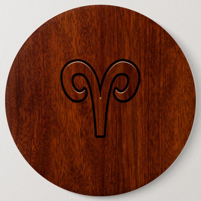 Modern Aries Zodiac Symbol auf Mahagoni wie Druck Button (Vorderseite)