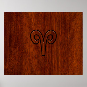 Modern Aries Zodiac Symbol auf Mahagoni wie Druck Poster