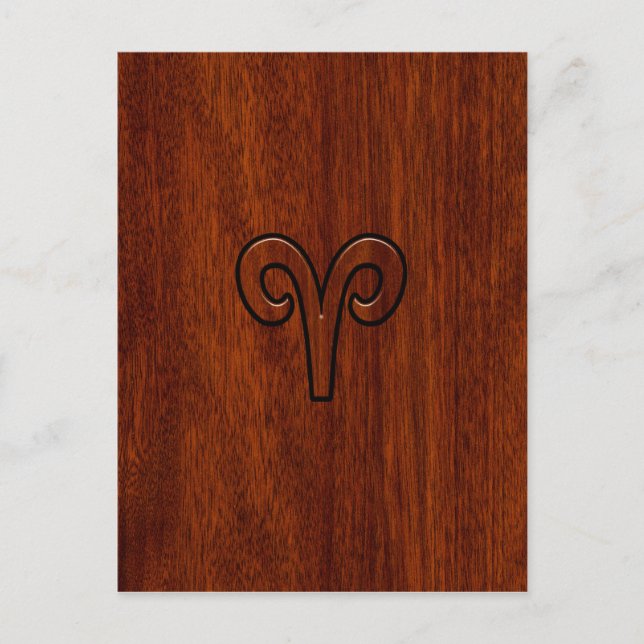 Modern Aries Zodiac Symbol auf Mahagoni wie Druck Postkarte (Vorderseite)