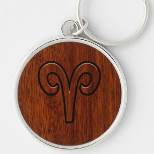 Modern Aries Zodiac Symbol in Mahagoni wie Druck Schlüsselanhänger