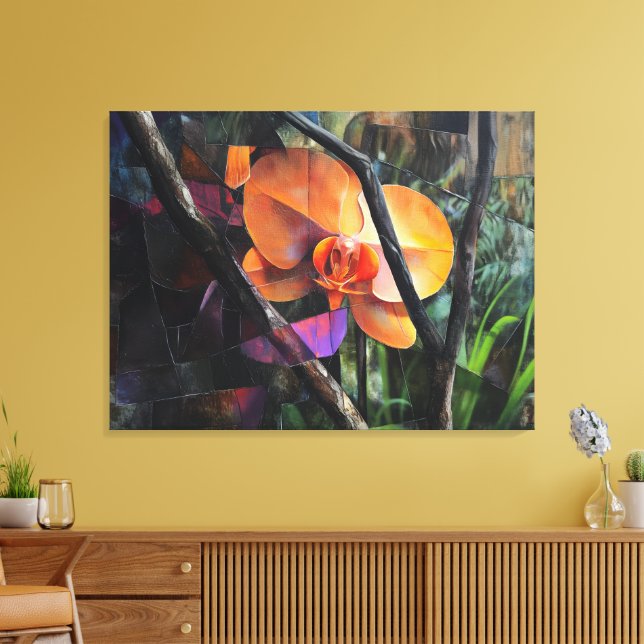 Modern Art Abstract Cubist Orchid Stretched Canvas Leinwanddruck (Insitu (Wohnzimmer))