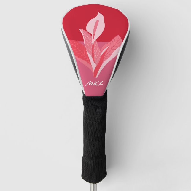 Modern Art Calla Lily Red Pink Monogram Golf Headcover (Vorderseite)