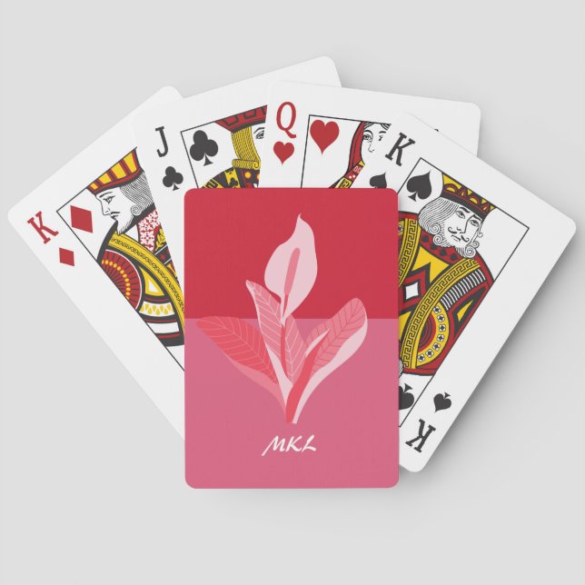 Modern Art Calla Lily Red Pink Monogram Spielkarten (Rückseite)