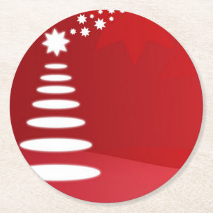 Modern Art Christmas Tree in Red Runder Pappuntersetzer