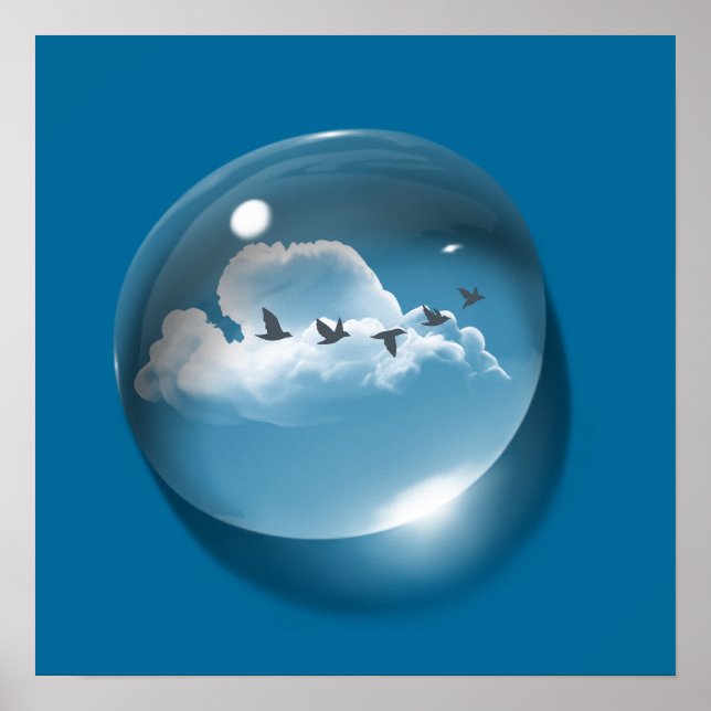 Modern Art Cloudscape Waterdrop Blaue Flagge Poster (Vorne)