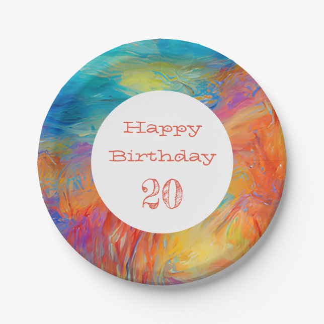 Modern Art Colorful Happy Birthday AGE Fun Pappteller (Vorderseite)
