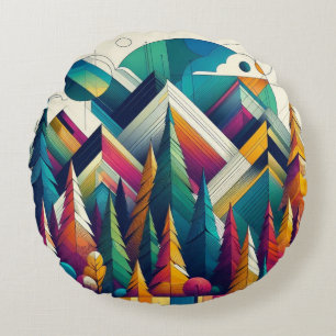 Modern Art Colorful Pine Trees Rundes Kissen