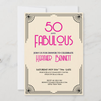 Modern Art Deco 50 and Fabulous Birthday  Einladung
