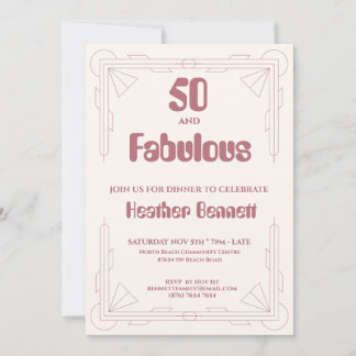 Modern Art Deco 50 and Fabulous Birthday  Einladung