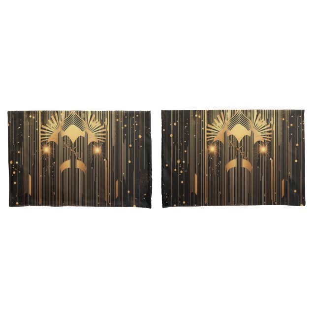 Modern Art Deco Black Gold Egyptian Art-inspired Kissenbezug (Vorderseite-Set)
