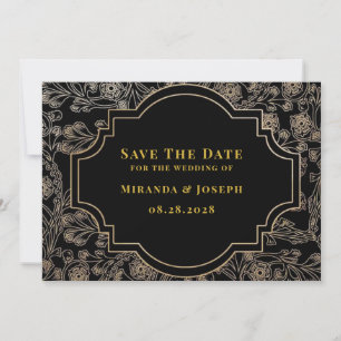 Modern Art Deco Black Gold Rose Save the Date Kart Einladung