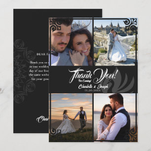 Modern Art Deco Black Swan 4 Foto Wedding Dankeskarte