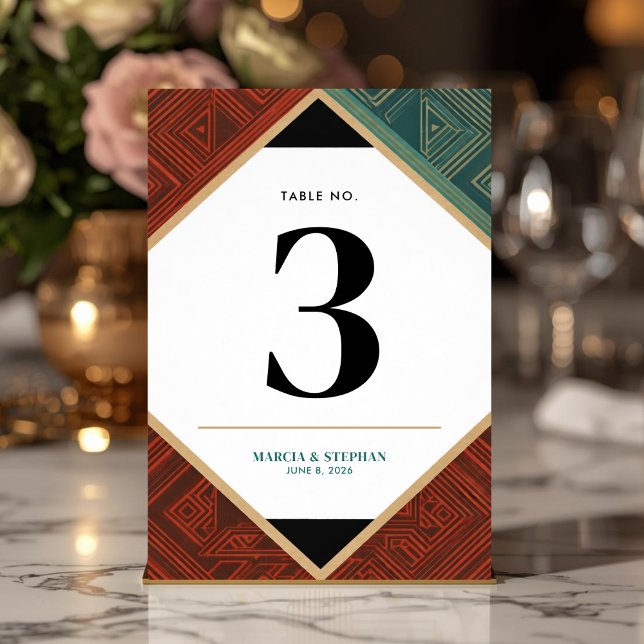 Modern Art Deco Geometric Diamond Frame   Table Nu Tischnummer (Art Deco Style Table Number Cards)