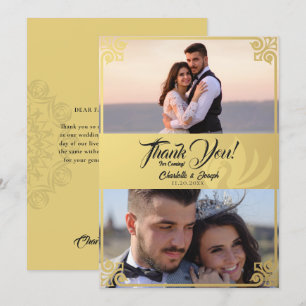 Modern Art Deco Gold Schwan 2 Foto Hochzeit Dankeskarte