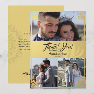 Modern Art Deco Gold Schwan 3 Foto Hochzeit Dankeskarte