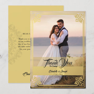 Modern Art Deco Gold Swan Foto Wedding Dankeskarte