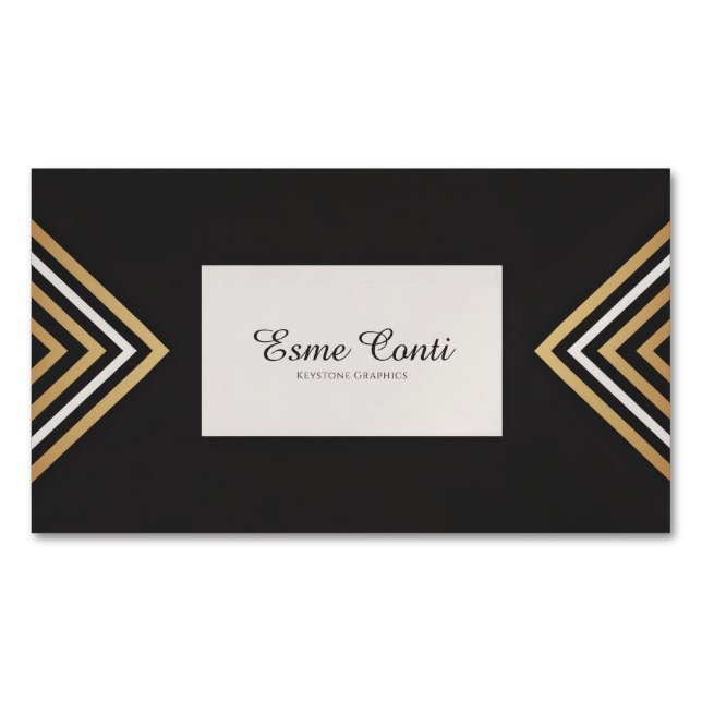 Modern Art Deco Gold White Chevron Black Magnetische Visitenkarte (Vorderseite)