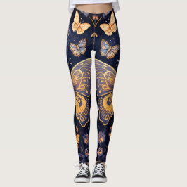 Modern Art Deco Lila Blue Gold Butterfly Leggings
