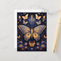 Modern Art Deco Lila Blue Gold Butterfly