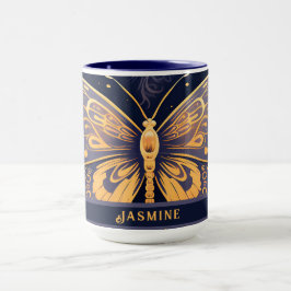 Modern Art Deco Lila Blue Gold Butterfly Tasse