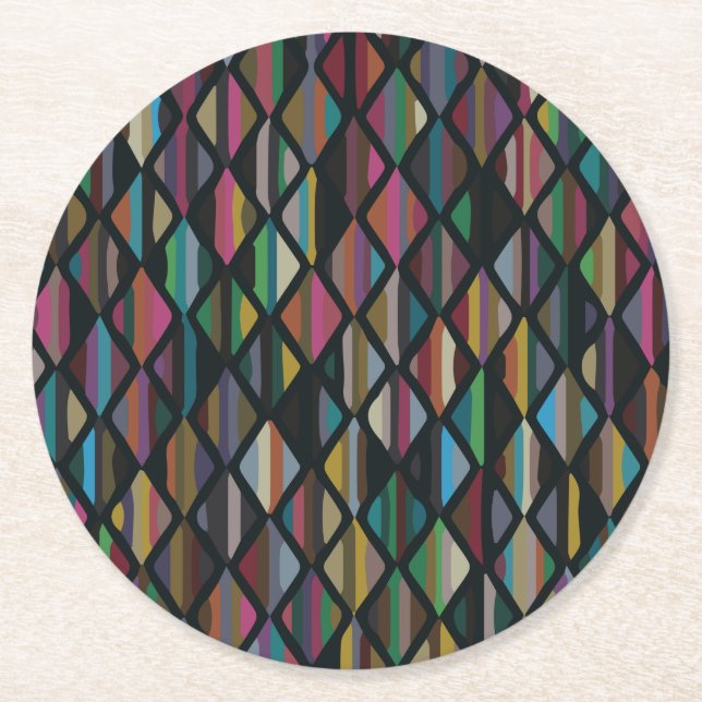 Modern Art Deco Multicolor Runder Pappuntersetzer (Vorderseite)