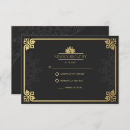 Modern Art Deco Pfau Gold und Schwarze Hochzeit RSVP Karte