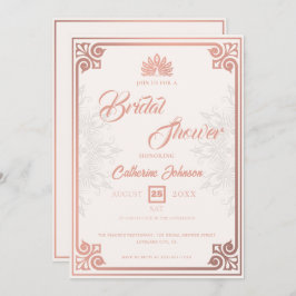 Modern Art Deco Pfaue Rose Rosa Brautparty Einladung