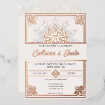 Modern Art Deco Pfauenhochzeit Rose Gold