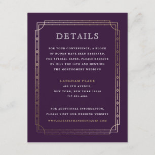 Modern Art Deco Plum Gold Hochzeitsreise Begleitkarte