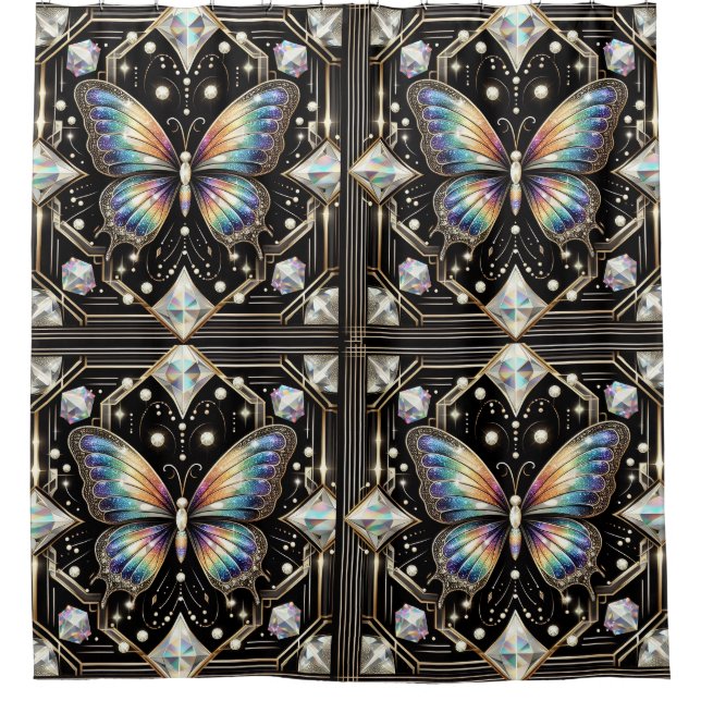 Modern Art Deco Rainbow Butterfly Duschvorhang (Vorderseite)