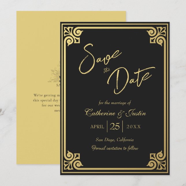 Modern Art Deco Save The Date (Vorne/Hinten)