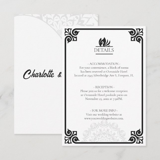 Modern Art Deco Schwarz-Weiß-Details schwingen Begleitkarte (Vorne/Hinten)