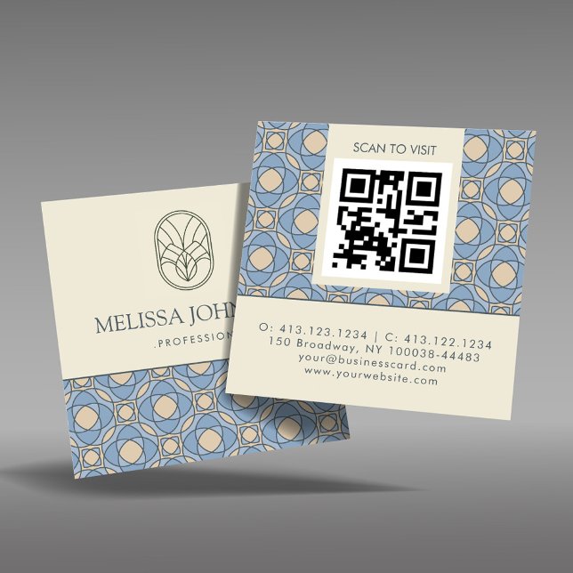 Modern Art Deco Square QR Code Business Card Quadratische Visitenkarte (Von Creator hochgeladen)