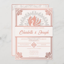 Modern Art Deco Swan Blush Rose Rosa Hochzeit