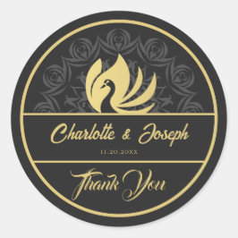 Modern Art Deco Swan Gold und Black Wedding Runder Aufkleber